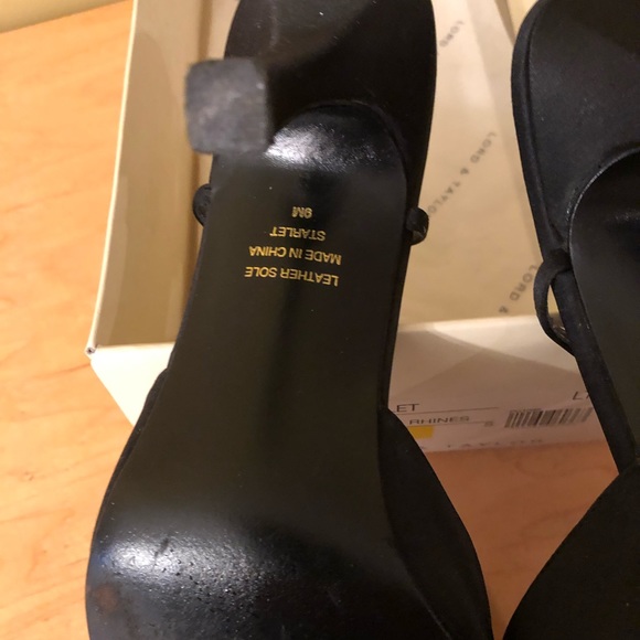 Black satin sling backs with black jet on top caps - leather soles size 9. - Picture 5 of 7